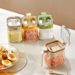 Kitchen salt & pepper shakers Glass seasoning Storage jar with  Built-In Measuring spoon 400ML glass Moisture-Proof Pepper Herbs Spice Storage Containers Cooking Seasoning jars