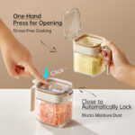 Kitchen salt & pepper shakers Glass seasoning Storage jar with  Built-In Measuring spoon 400ML glass Moisture-Proof Pepper Herbs Spice Storage Containers Cooking Seasoning jars