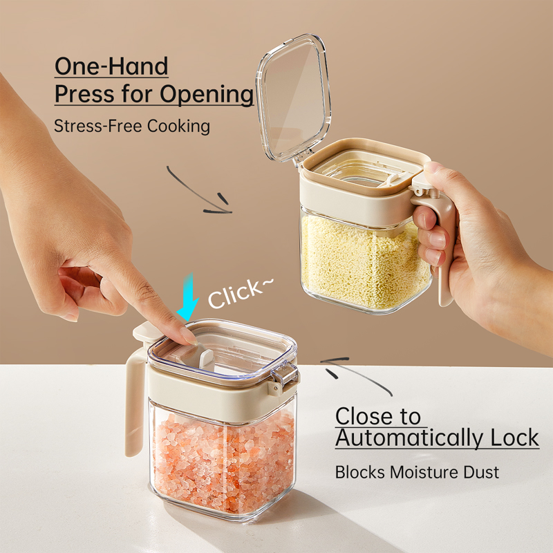 Kitchen salt & pepper shakers Glass seasoning Storage jar with  Built-In Measuring spoon 400ML glass Moisture-Proof Pepper Herbs Spice Storage Containers Cooking Seasoning jars