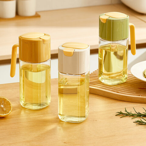 Household Edible Olive Oil Bottle Dispenser Large Capacity Seasoning Automatic Flip Pouring Oil Pot Kitchen Glass Bottles