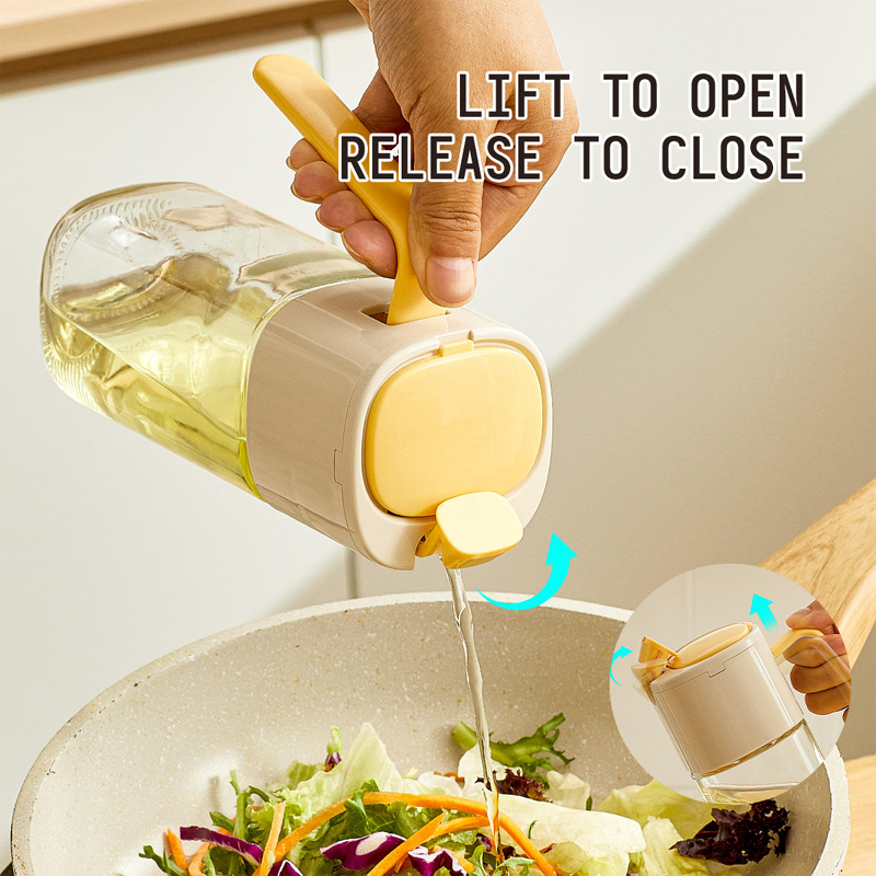 Household Edible Olive Oil Bottle Dispenser Large Capacity Seasoning Automatic Flip Pouring Oil Pot Kitchen Glass Bottles