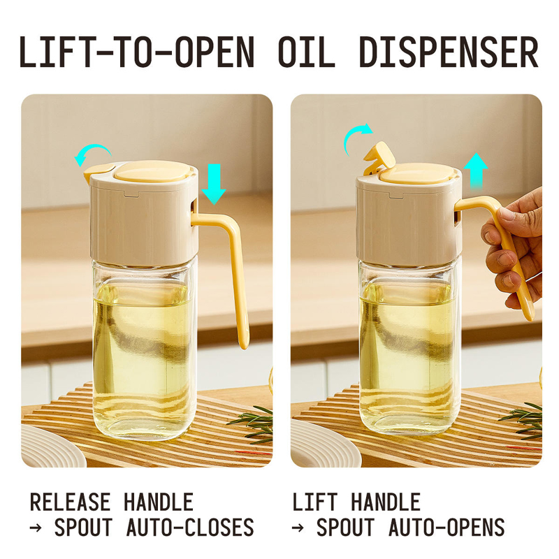 Household Edible Olive Oil Bottle Dispenser Large Capacity Seasoning Automatic Flip Pouring Oil Pot Kitchen Glass Bottles