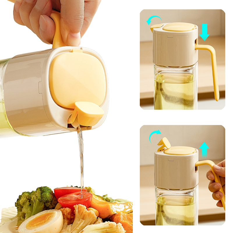 Household Edible Olive Oil Bottle Dispenser Large Capacity Seasoning Automatic Flip Pouring Oil Pot Kitchen Glass Bottles