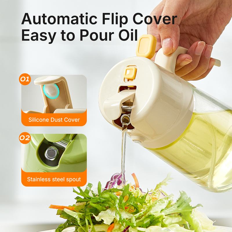 Household 500ml 2 in 1 Glass Oil Dispenser bottle for cooking Kitchen Tool for Oil Dispensing 2 in 1 olive oil pourer and sprayer