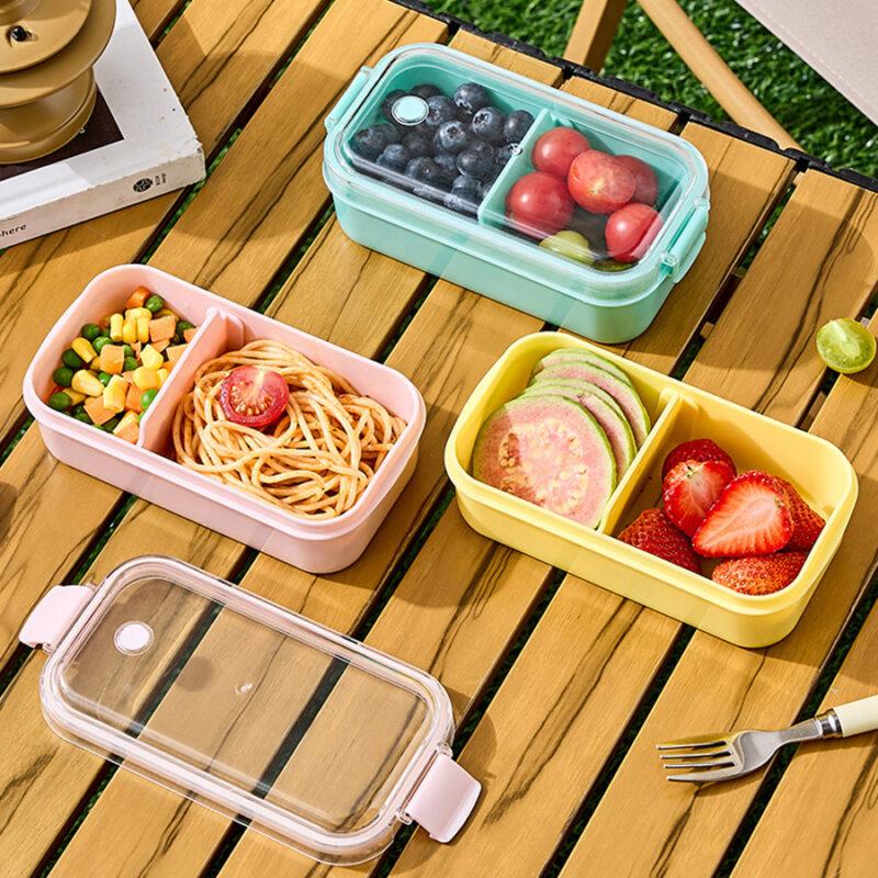 Plastic Material Bento Boxes With Flatware Cutlery Sets Outdoor Separated Fruit Storage Containers Portable Camping preserving Freshness Fruit Food Container