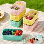 Plastic Material Bento Boxes With Flatware Cutlery Sets Outdoor Separated Fruit Storage Containers Portable Camping preserving Freshness Fruit Food Container