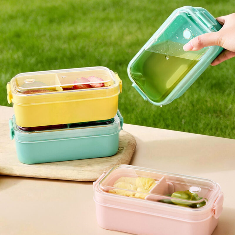 Plastic Material Bento Boxes With Flatware Cutlery Sets Outdoor Separated Fruit Storage Containers Portable Camping preserving Freshness Fruit Food Container