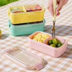 Plastic Material Bento Boxes With Flatware Cutlery Sets Outdoor Separated Fruit Storage Containers Portable Camping preserving Freshness Fruit Food Container