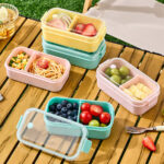 Plastic Material Bento Boxes With Flatware Cutlery Sets Outdoor Separated Fruit Storage Containers Portable Camping preserving Freshness Fruit Food Container