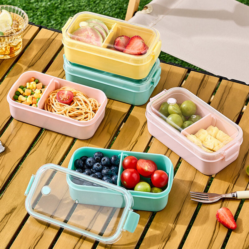 Plastic Material Bento Boxes With Flatware Cutlery Sets Outdoor Separated Fruit Storage Containers Portable Camping preserving Freshness Fruit Food Container