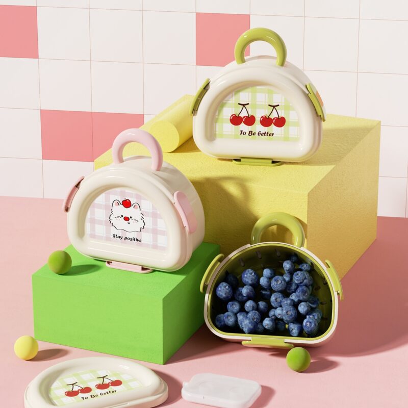Portable breakfast storage Bento Box Food grade Double Layer fruit Draining Organizer Outdoor  fruit storage container