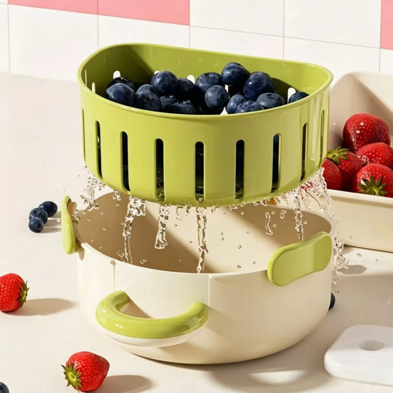 Portable breakfast storage Bento Box Food grade Double Layer fruit Draining Organizer Outdoor  fruit storage container