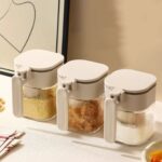 Kitchen Flavoring Jar with Spoon Moisture-proof sealing jar for Kitchen Food Storage  400ml Square Seasoning Jar Bottle Set
