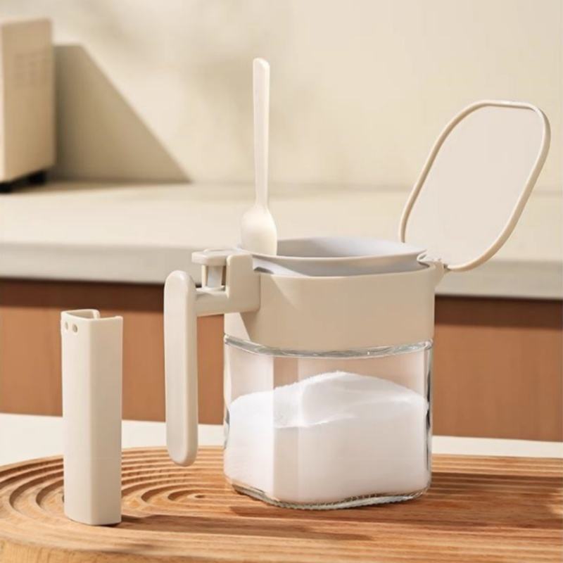Kitchen Flavoring Jar with Spoon Moisture-proof sealing jar for Kitchen Food Storage  400ml Square Seasoning Jar Bottle Set
