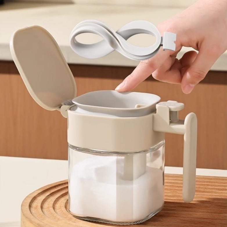 Kitchen Flavoring Jar with Spoon Moisture-proof sealing jar for Kitchen Food Storage  400ml Square Seasoning Jar Bottle Set