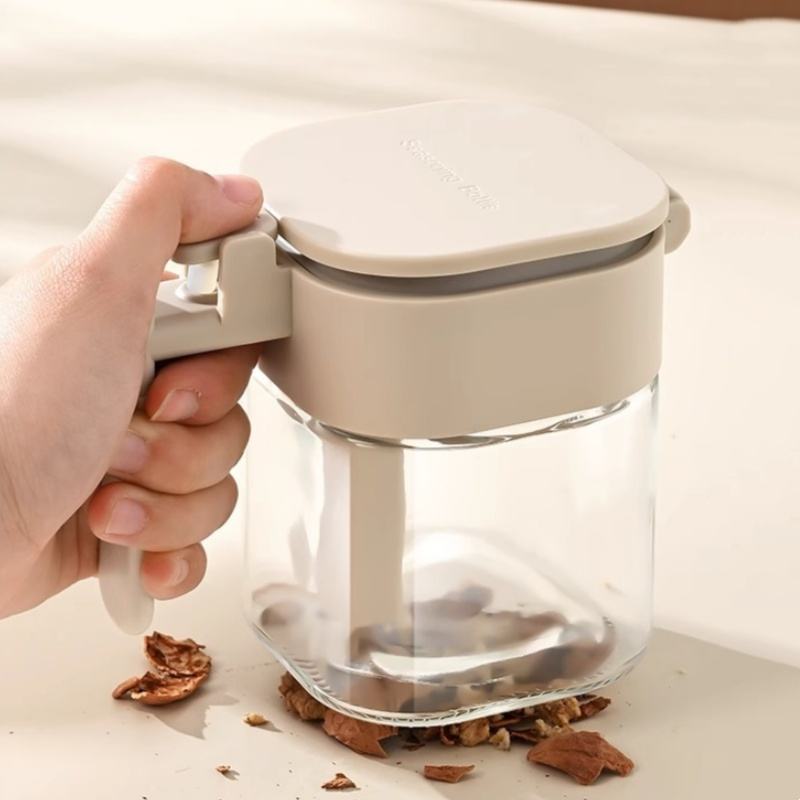 Kitchen Flavoring Jar with Spoon Moisture-proof sealing jar for Kitchen Food Storage  400ml Square Seasoning Jar Bottle Set