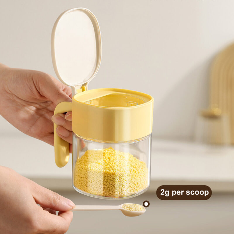 Kitchen Sealing Storage Box for Dry Spices & Salt Food Container Glass Seasoning Bottles with spoon Food Grade sealed Salt Jar