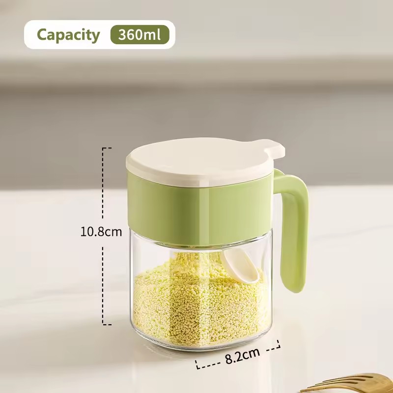 Kitchen Sealing Storage Box for Dry Spices & Salt Food Container Glass Seasoning Bottles with spoon Food Grade sealed Salt Jar