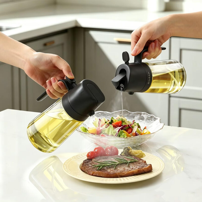 Kitchen Glass Vinegar Olive Oil Sprayer Jar 420ml Vinegar Oil Sprayer Pourer 2 in 1 Olive Oil Dispenser Bottle