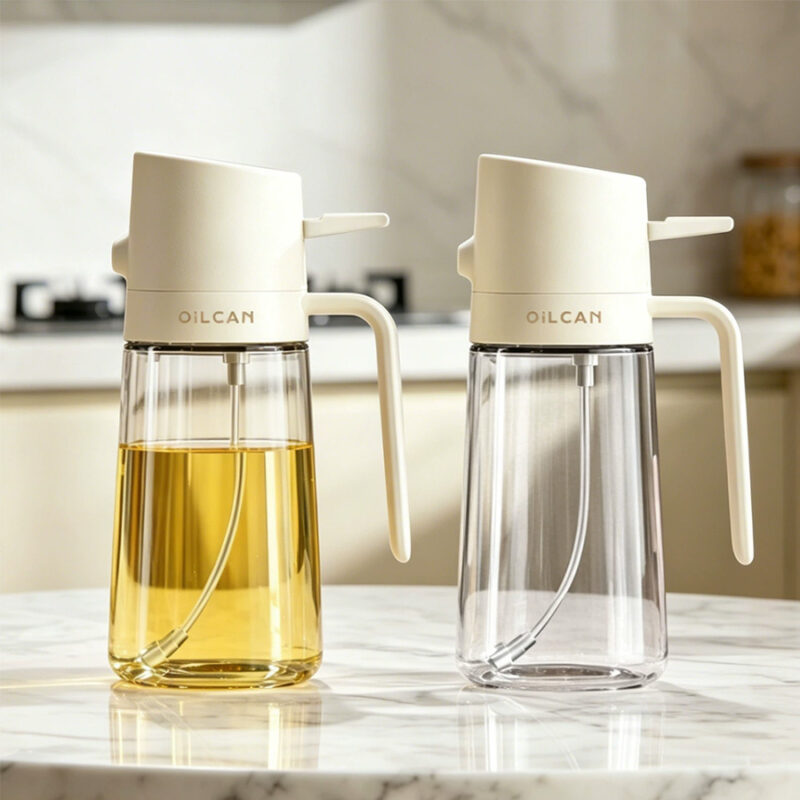Kitchen Glass Vinegar Olive Oil Sprayer Jar 420ml Vinegar Oil Sprayer Pourer 2 in 1 Olive Oil Dispenser Bottle