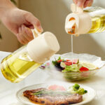 Kitchen Glass Vinegar Olive Oil Sprayer Jar 420ml Vinegar Oil Sprayer Pourer 2 in 1 Olive Oil Dispenser Bottle