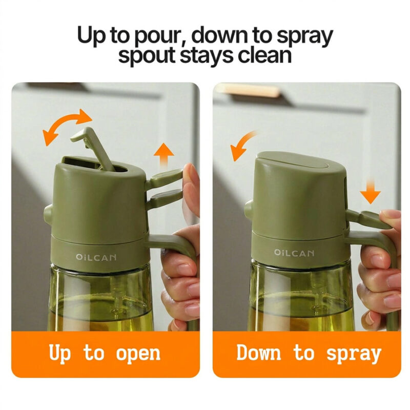 Kitchen Glass Vinegar Olive Oil Sprayer Jar 420ml Vinegar Oil Sprayer Pourer 2 in 1 Olive Oil Dispenser Bottle