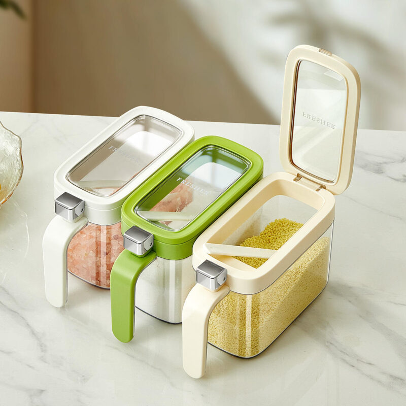 kitchen Transparent Seasoning Jars for cooking Glass salt container bottle 600ml Food Herb Storage Containers Moisture-Proof Pepper Salt Storage jar