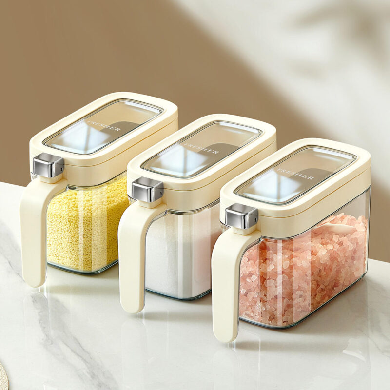 kitchen Transparent Seasoning Jars for cooking Glass salt container bottle 600ml Food Herb Storage Containers Moisture-Proof Pepper Salt Storage jar